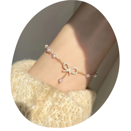 Elegant Butterfly Bow Bracelet with Faux Pearl Accents