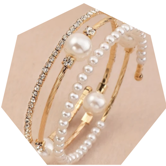 Elegant Pearl and Rhinestone Cuff Bracelet