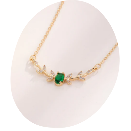Elegant Copper Leaf & Branch Necklace with Cubic Zirconia for Women